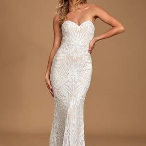 Lulus Olivia White Sequin Strapless Dress